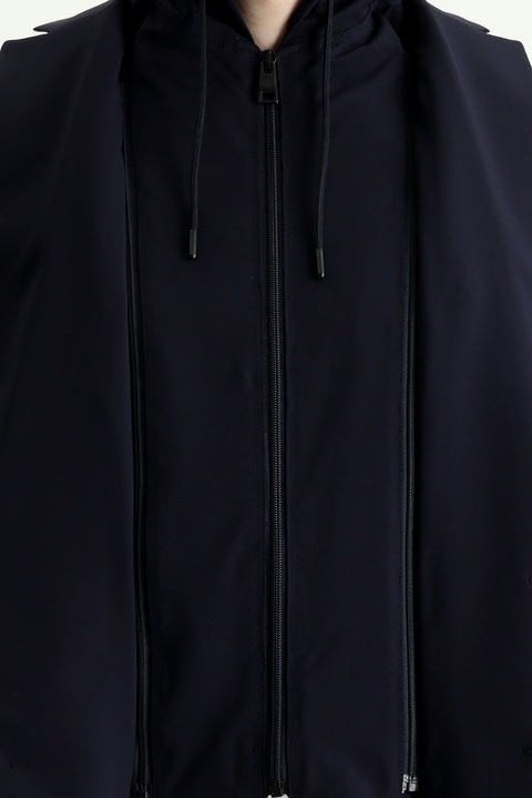 Dark Navy Techno-Line 7 Drop Slim Fit Hooded Knit Sport Jacket