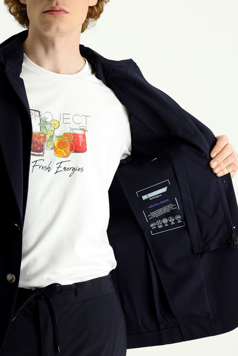 Dark Navy Techno-Line 7 Drop Slim Fit Hooded Knit Sport Jacket