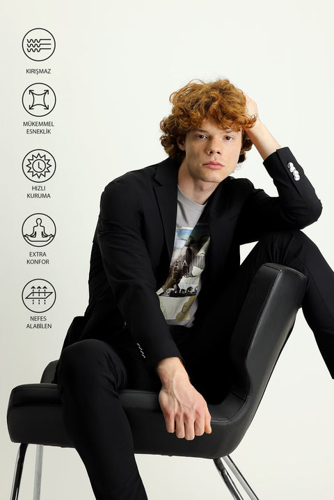 Black Techno-Line 7 Drop Slim Fit Knitted Sport Jacket