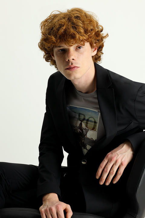 Black Techno-Line 7 Drop Slim Fit Knitted Sport Jacket