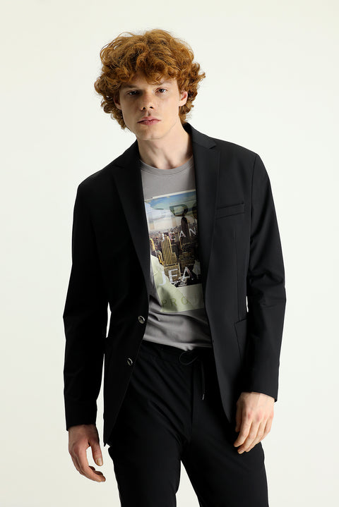 Black Techno-Line 7 Drop Slim Fit Knitted Sport Jacket