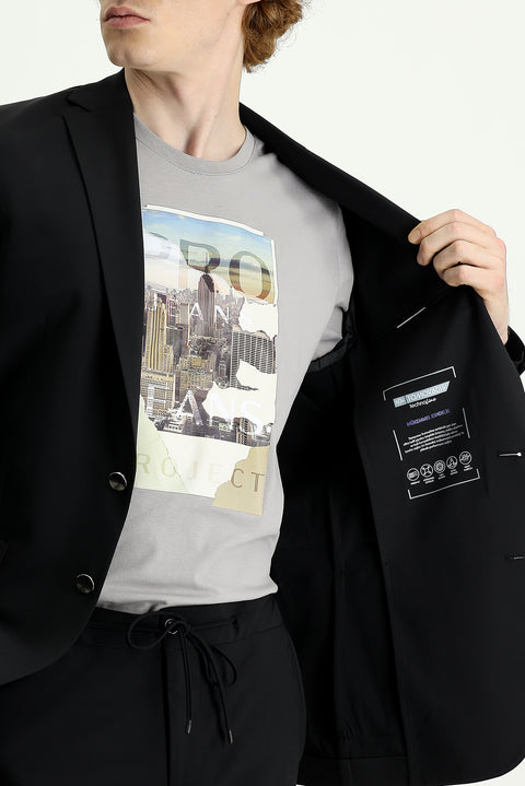 Black Techno-Line 7 Drop Slim Fit Knitted Sport Jacket