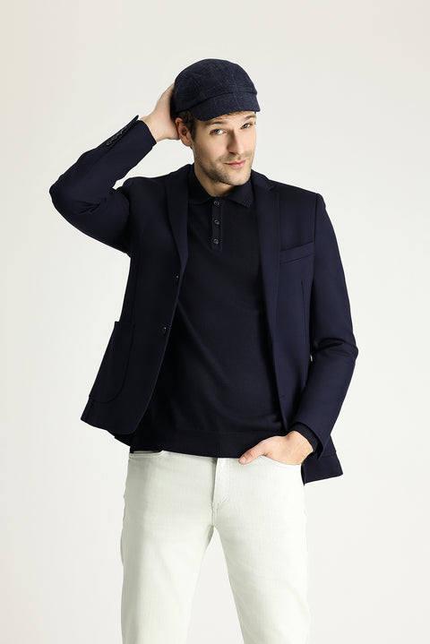 Dark Navy 7 Drop Super Slim Fit Extra Narrow Cut Sport Knit Jacket