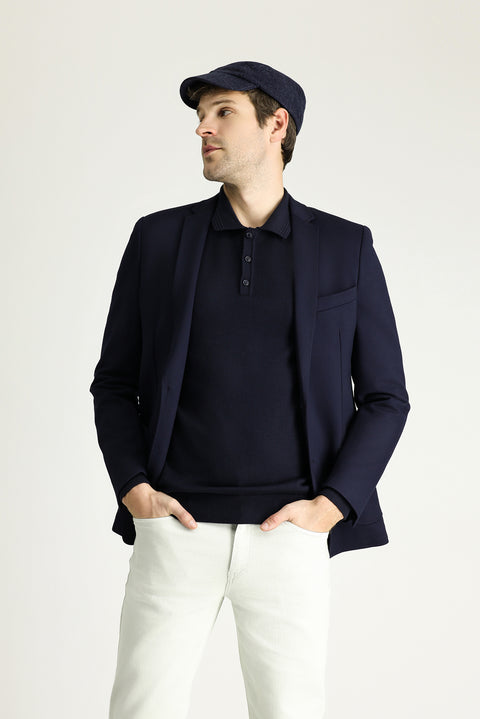 Dark Navy 7 Drop Super Slim Fit Extra Narrow Cut Sport Knit Jacket