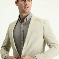 Medium Beige 7 Drop Slim Fit Classic Patterned Linen Jacket