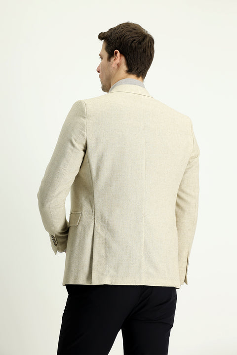 Medium Beige 7 Drop Slim Fit Classic Patterned Linen Jacket