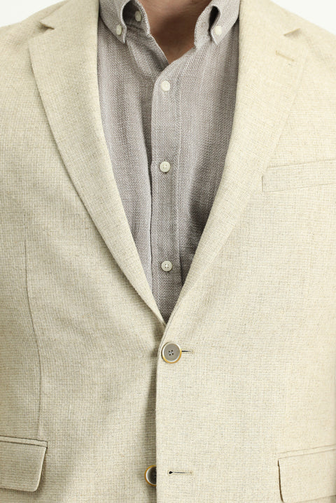 Medium Beige 7 Drop Slim Fit Classic Patterned Linen Jacket