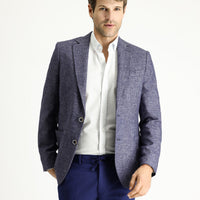 Light Navy 7 Drop Slim Fit Patterned Sport Linen Blend Jacket