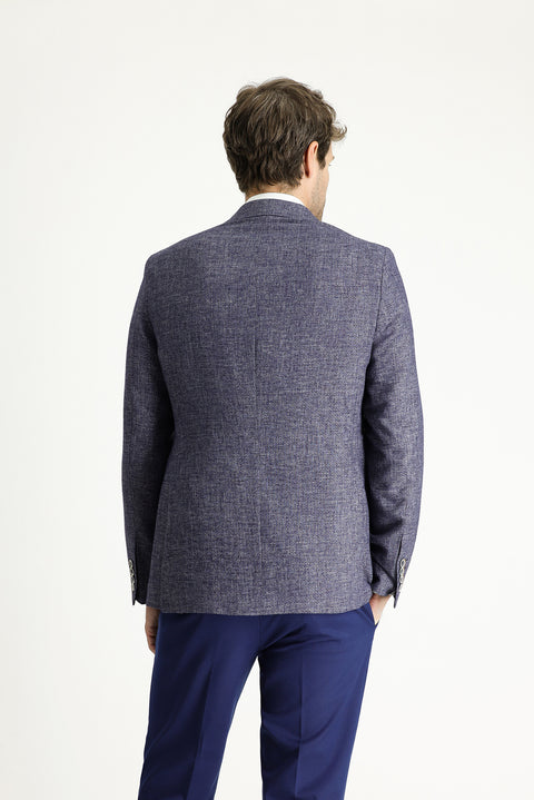 Light Navy 7 Drop Slim Fit Patterned Sport Linen Blend Jacket