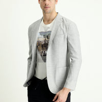 Medium Grey 8 Drop Muscle Fit Long Athletic Cut Sport Linen Blend Jacket