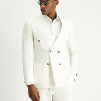 Cream 7 Drop Super Slim Fit Extra Narrow Cut Double-Breasted Linen Blend Jacket
