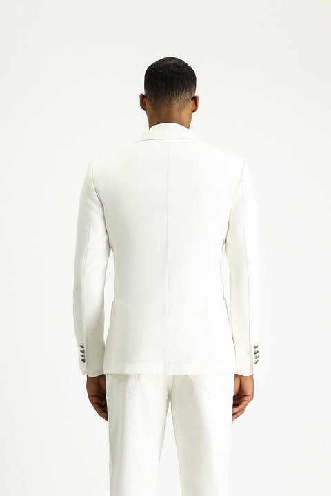 Cream 7 Drop Super Slim Fit Extra Narrow Cut Double-Breasted Linen Blend Jacket