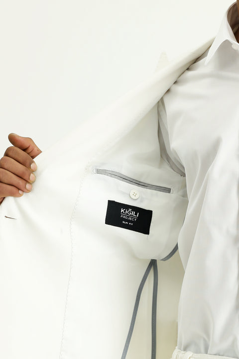 Cream 7 Drop Super Slim Fit Extra Narrow Cut Double-Breasted Linen Blend Jacket