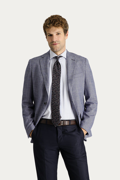 Dark Navy 6 Drop Regular Fit Standard Cut Classic Patterned Linen Jacket