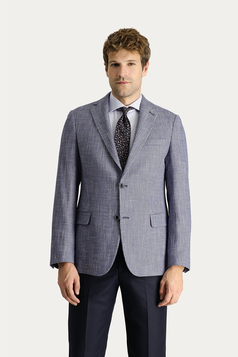 Dark Navy 6 Drop Regular Fit Standard Cut Classic Patterned Linen Jacket