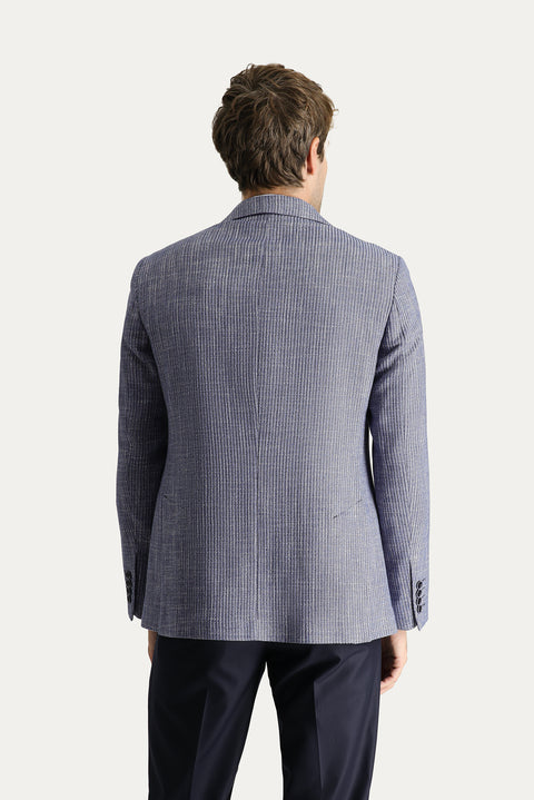 Dark Navy 6 Drop Regular Fit Standard Cut Classic Patterned Linen Jacket
