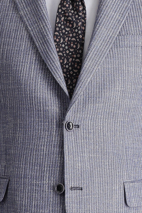 Dark Navy 6 Drop Regular Fit Standard Cut Classic Patterned Linen Jacket