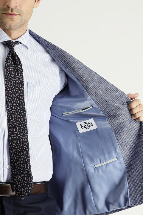 Dark Navy 6 Drop Regular Fit Standard Cut Classic Patterned Linen Jacket