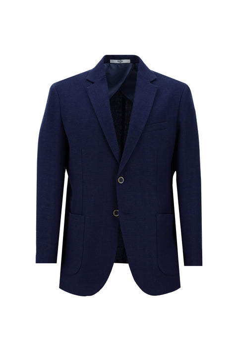 Light Navy 7 Drop Super Slim Fit Extra Narrow Cut Sport Linen Blend Wool Jacket