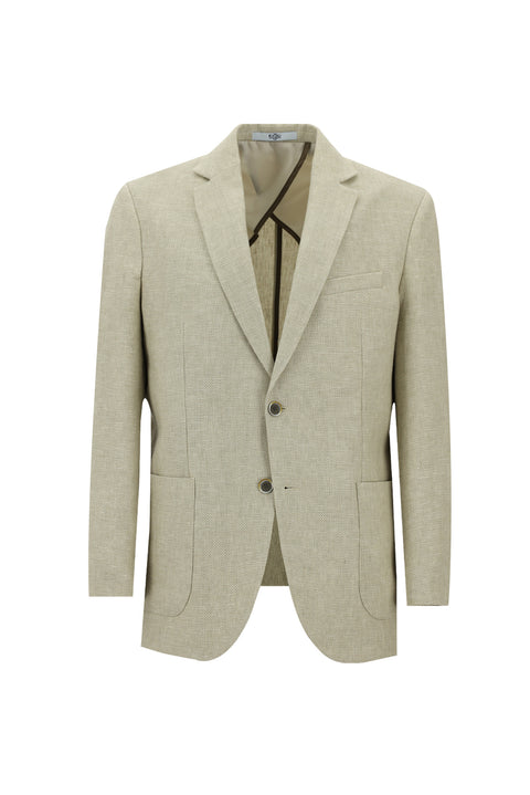 Light Beige 4-Drop Relaxed Fit Casual Sport Linen Blend Wool Jacket