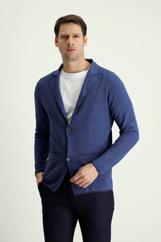  Siyah Lacivert 7 Drop Slim Fit Dar Kesim Desenli Pamuklu Hırka / Ceket