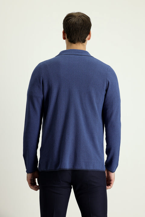 Black and Navy Blue 7 Drop Slim Fit Patterned Cotton Cardigan/Jacket