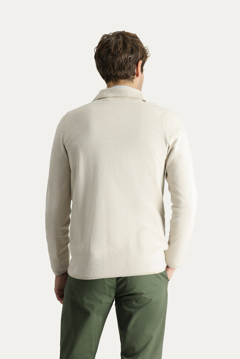 Light Beige 7 Drop Slim Fit Patterned Cotton Cardigan/Jacket