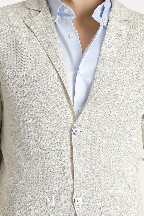 Light Beige 7 Drop Slim Fit Patterned Cotton Cardigan/Jacket