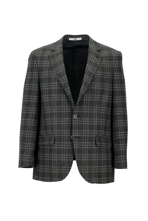 Dark Gray 4-Drop Relaxed Fit Plaid Jacket