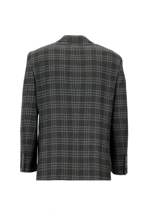 Dark Gray 4-Drop Relaxed Fit Plaid Jacket