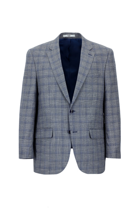 Dark Navy 4-Drop Relaxed Fit Plaid Jacket