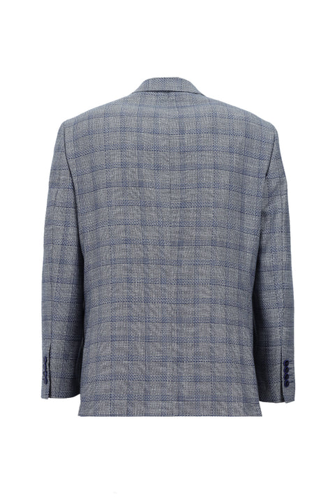Dark Navy 4-Drop Relaxed Fit Plaid Jacket