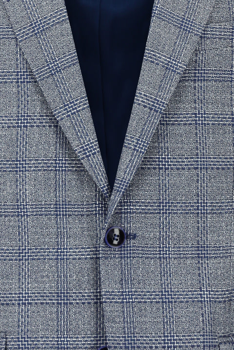 Dark Navy 4-Drop Relaxed Fit Plaid Jacket