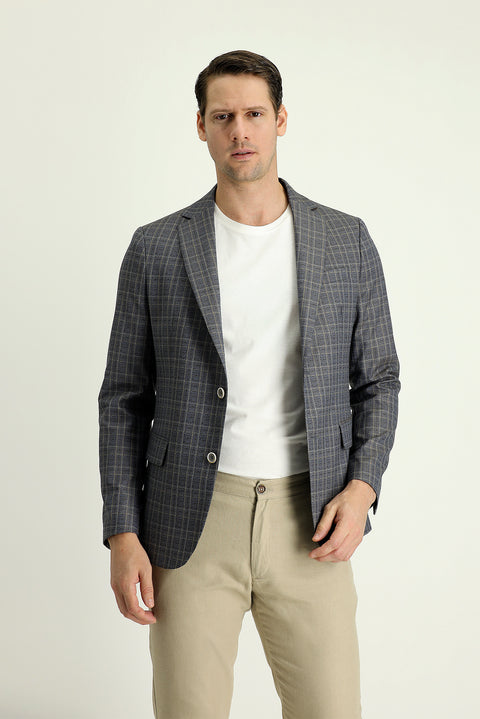Medium Brown 4 Drop Relaxed Fit Plaid Sport Jacket