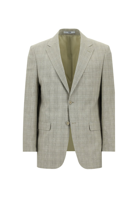 Medium Beige 4-Drop Relaxed Fit Classic Patterned Linen Blend Jacket