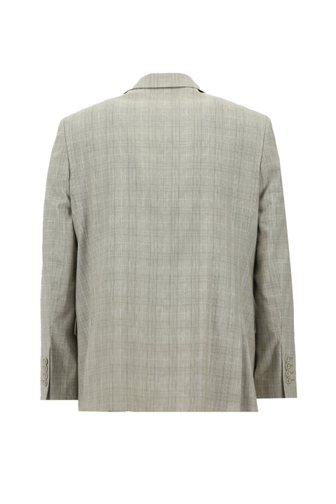 Medium Beige 4-Drop Relaxed Fit Classic Patterned Linen Blend Jacket