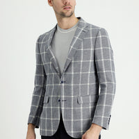Dark Navy 4-Drop Relaxed Fit Plaid Linen Blend Jacket