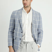 Blue 6 Drop Regular Fit Standard Cut Plaid Linen Jacket