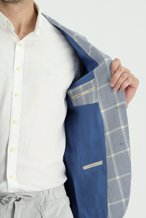 Blue 6 Drop Regular Fit Standard Cut Plaid Linen Jacket