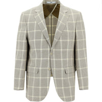 Dark Beige 6 Drop Regular Fit Standard Cut Plaid Linen Blend Jacket