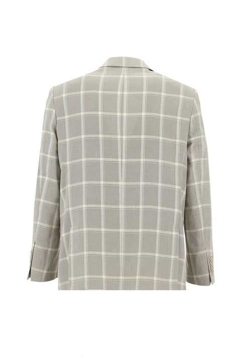 Dark Beige 6 Drop Regular Fit Standard Cut Plaid Linen Blend Jacket