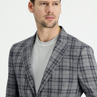 Dark Navy 7 Drop Slim Fit Plaid Linen Jacket