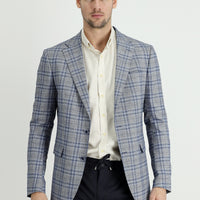 Blue 7 Drop Slim Fit Plaid Linen Blend Jacket