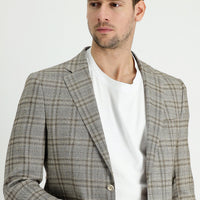 Medium Mink 7 Drop Slim Fit Plaid Linen Jacket