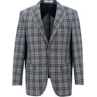 Dark Navy 4-Drop Relaxed Fit Plaid Linen Jacket
