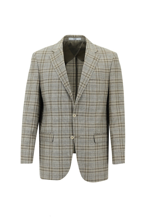 Medium Mink 4 Drop Relaxed Fit Plaid Linen Jacket