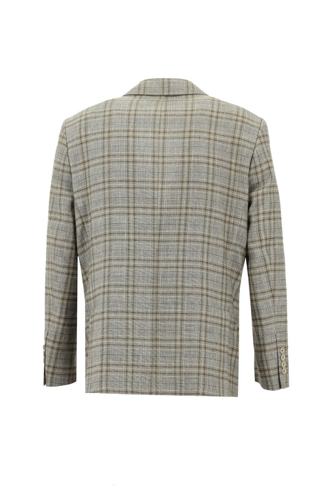 Medium Mink 4 Drop Relaxed Fit Plaid Linen Jacket