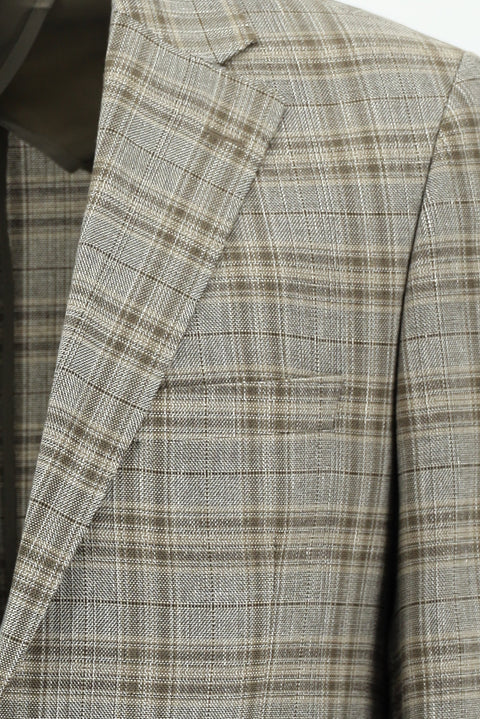 Medium Mink 4 Drop Relaxed Fit Plaid Linen Jacket