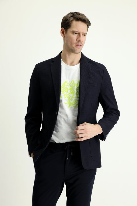 Dark Navy 7 Drop Slim Fit Classic Plaid Jacket
