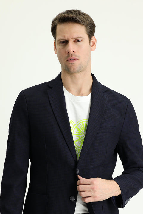 Dark Navy 6 Drop Regular Fit Classic Plaid Jacket